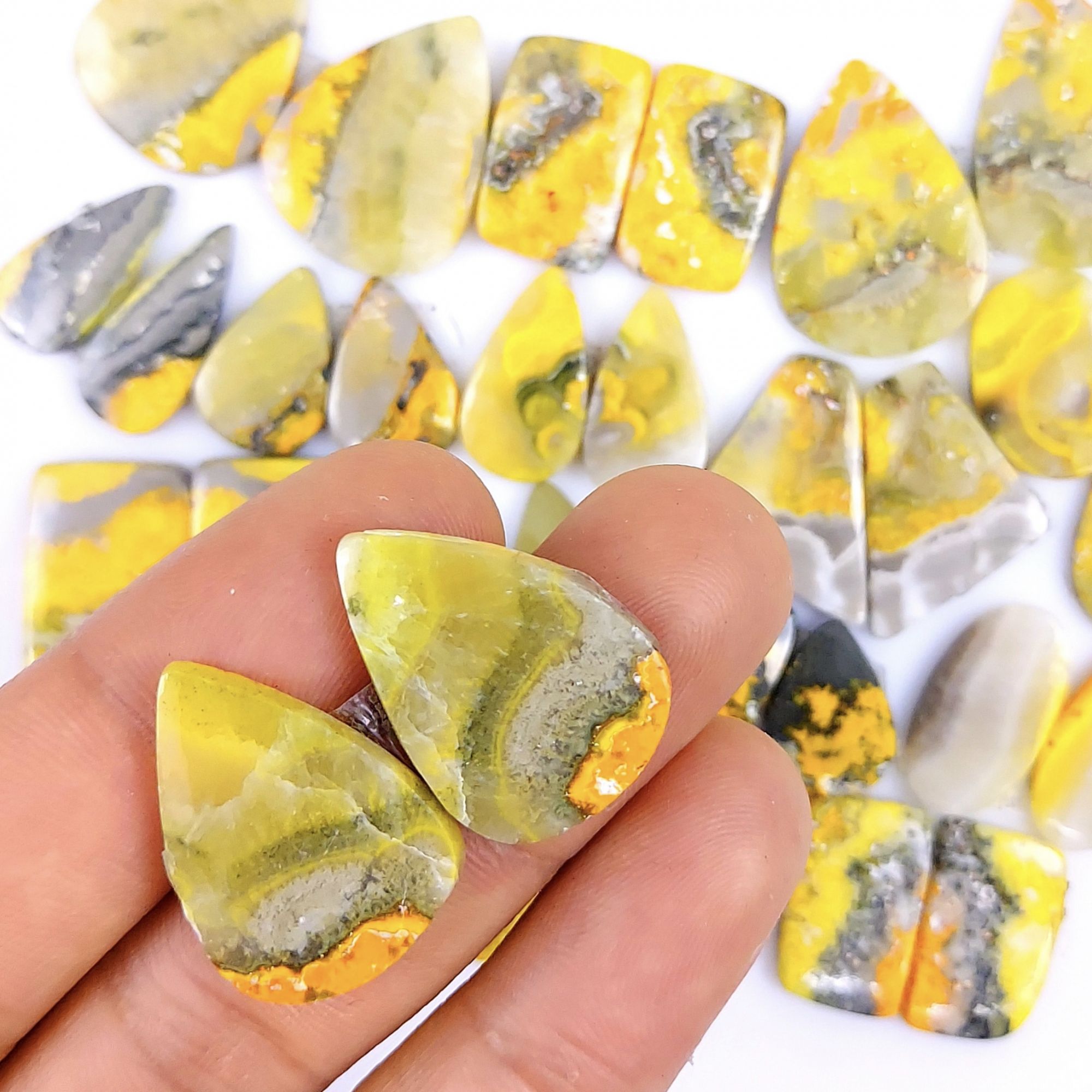 16 Pair Lot 312Cts Natural Bumble Bee Jasper Yellow Sterling Pendant Handmade Jewelry Pendant Natural Gemstone Pendant Gift For Mom 27x22 17x14mm#5683