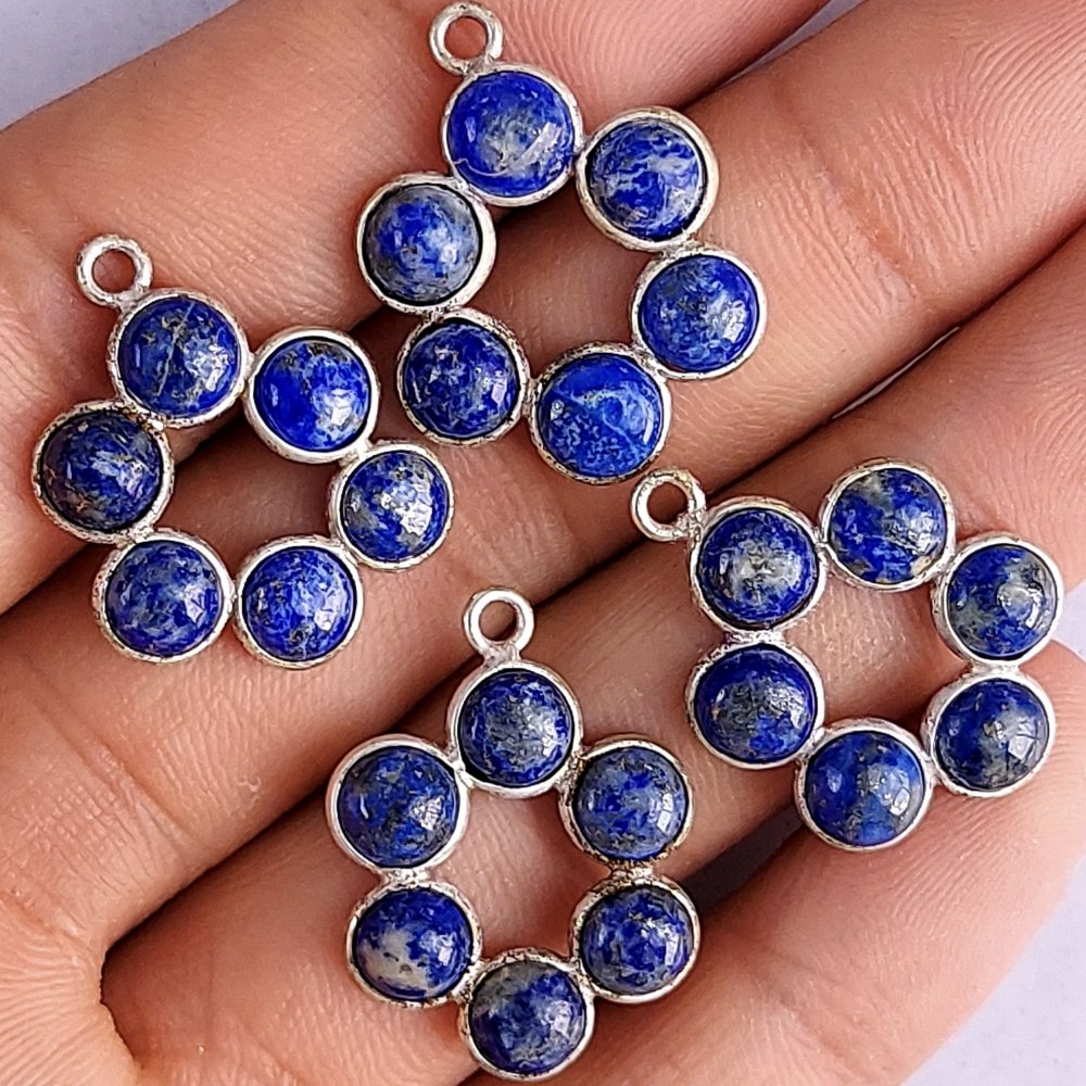 2Pair 49Cts Natural Blue Lapis Lazuli Silver Plated  Gemstone Earring Pair Connector Lot 24x20mm#570