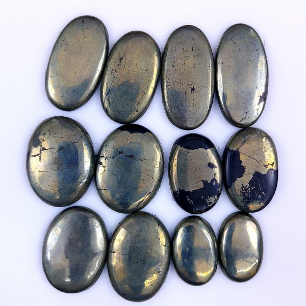 6 Pair 488Cts Natural Golden Pyrite Loose Cabochon Gemstone Earring Pair Lot For Jewelry Making 36x18 25x16mm #5704