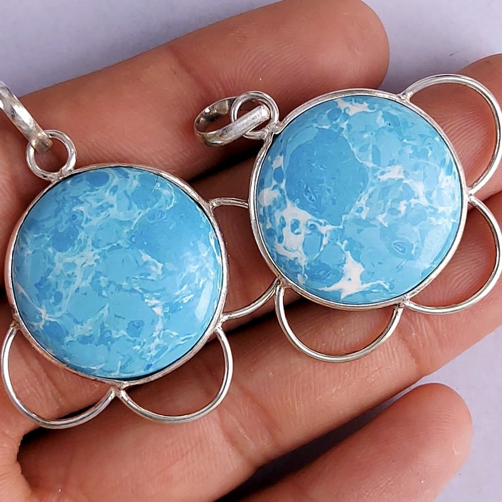 2Pcs 68Cts Natural Green Amazonite Silver Plated Gemstone Pendant Lot 25x25mm#571