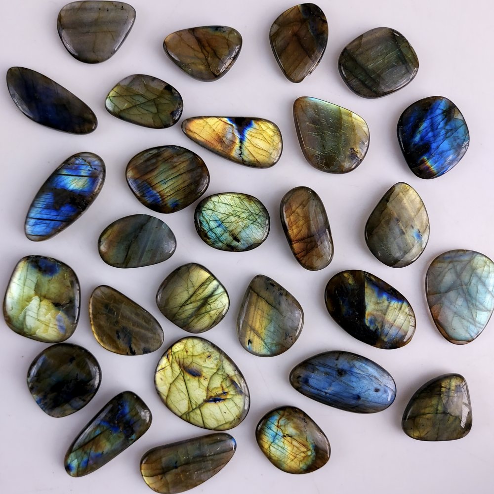 28Pcs 1007Cts Natural Labradorite Cabochon Loose Palm Gemstone For Crystal Healing 37x14 26x17mm#573
