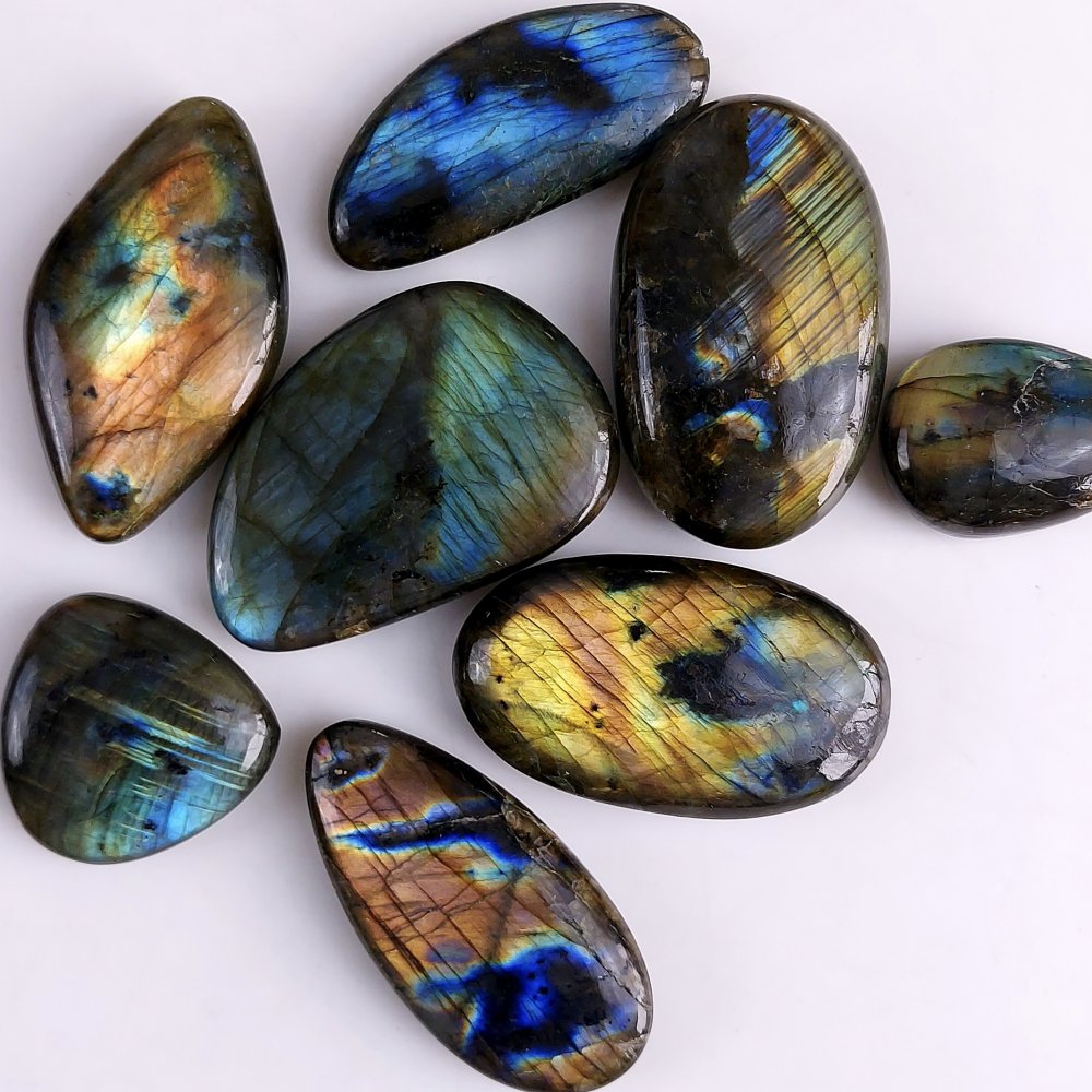 8Pcs 1175Cts Natural Labradorite Cabochon Loose Palm Gemstone For Crystal Healing 53x35 34x21mm#575