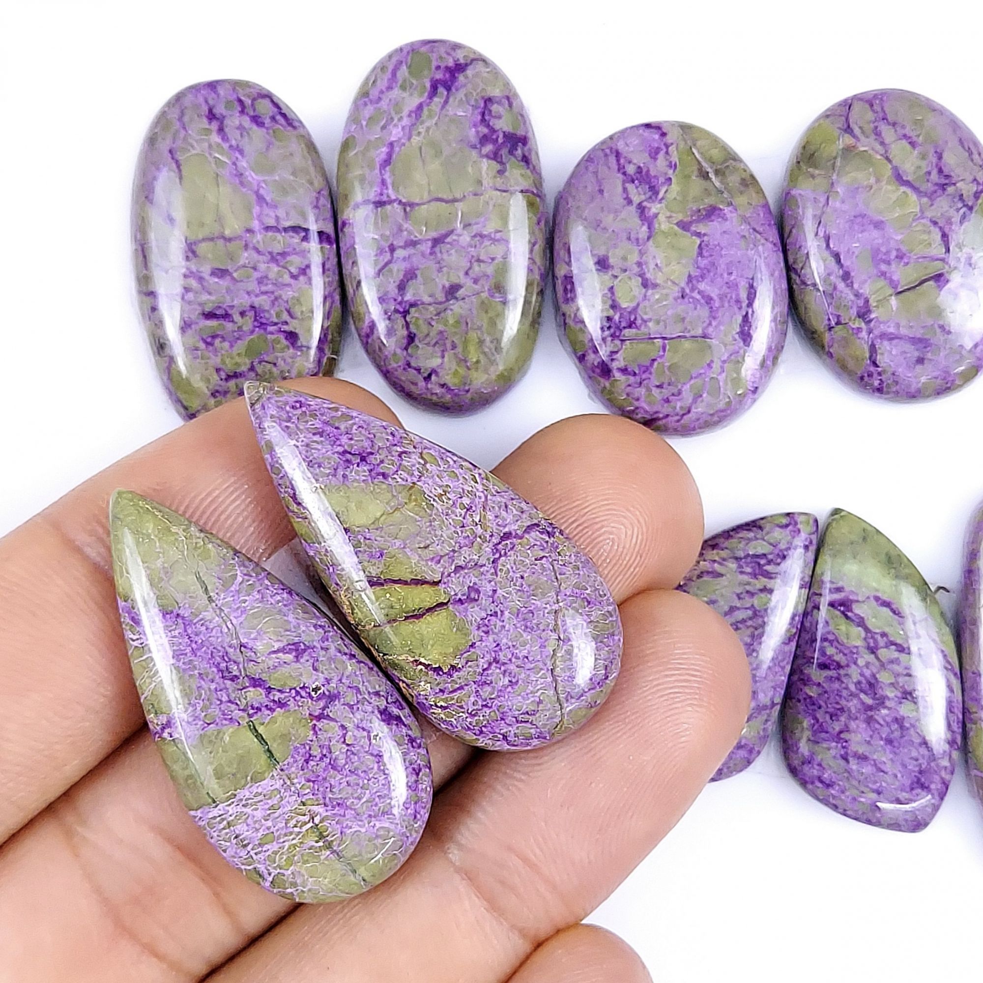 5 Pairs 198Cts Natural Purple Stichtite pair lot Mix Shape Cabochon Loose Gemstone Size 35x15 28x15mm#5898