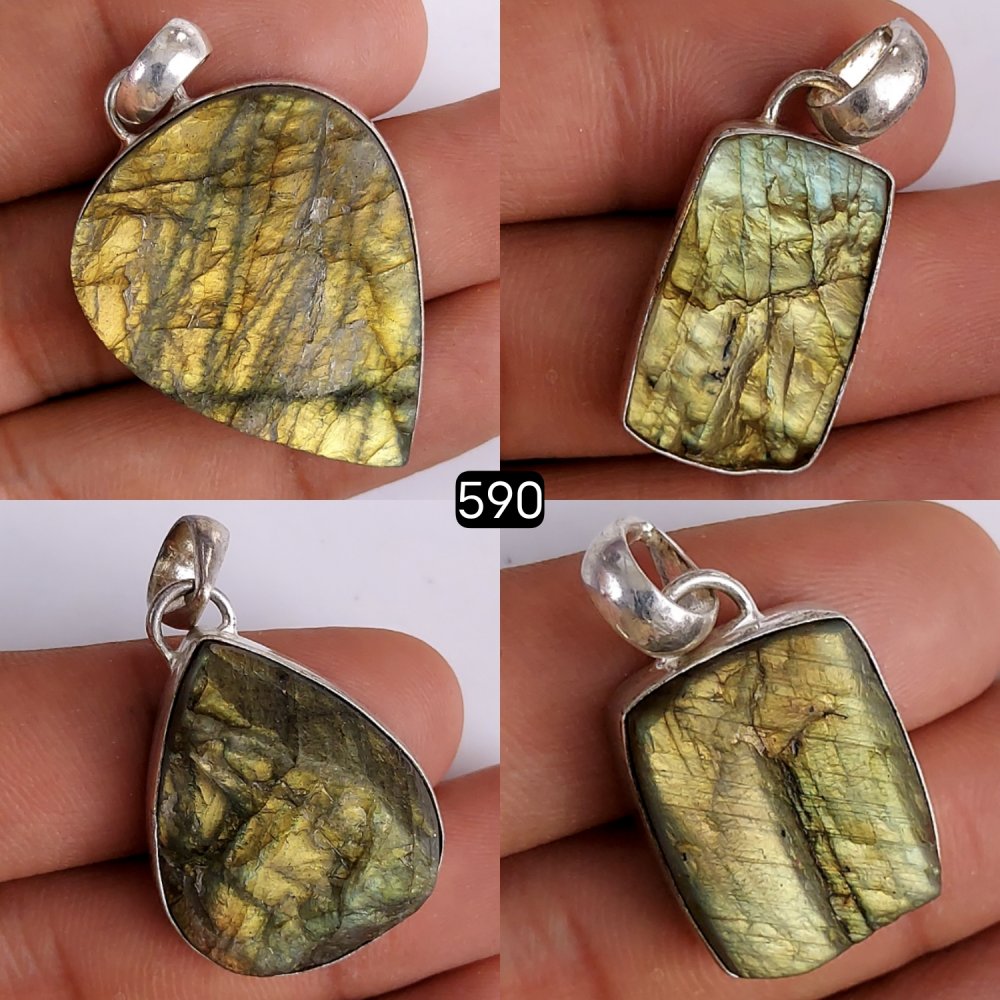 4Pcs 188Cts Natural Labradorite Druzy Cabochon Gemstone Pendant Lot 30x25 20x15mm#590