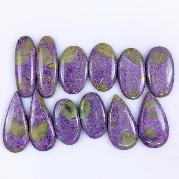 6 Pairs 243Cts Natural Purple Stichtite pair lot Mix Shape Cabochon Loose Gemstone Size 40x16 30x16mm#R-5908