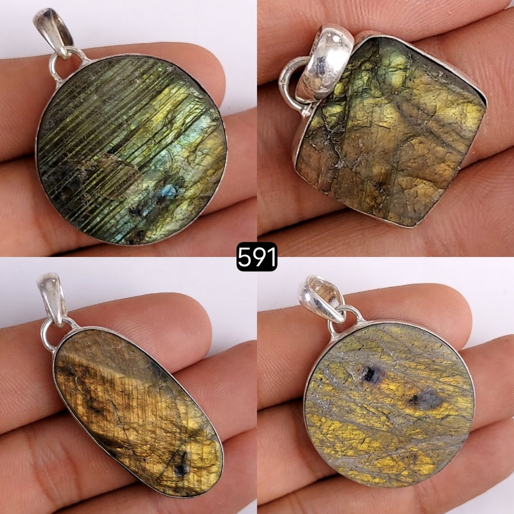 4Pcs 225Cts Natural Labradorite Druzy Cabochon Gemstone Pendant Lot 30x30 15x15 mm#591