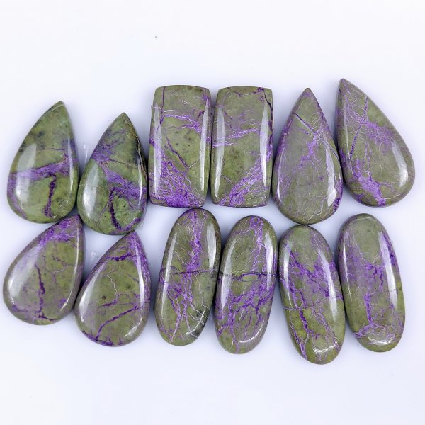 6pairs 261Cts Natural Purple Stichtite pair lot Mix Shape Cabochon Loose Gemstone Size 34x14 30x18mm#R-5912