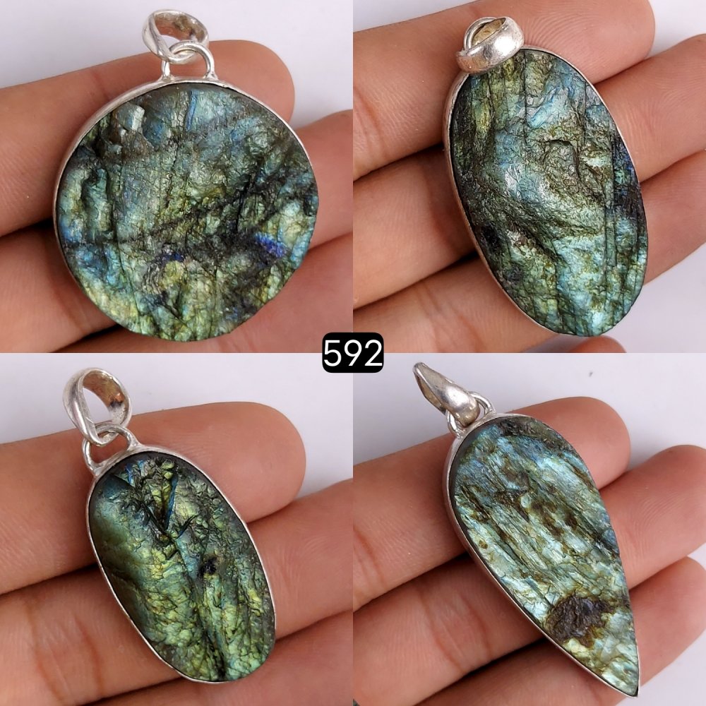 4Pcs 285Cts Natural Labradorite Druzy Cabochon Gemstone Pendant Lot 30x30 30x15mm#592