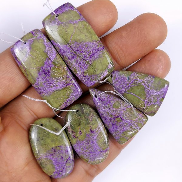 3Pair Lot 132Cts Natural Purple Stichtite Cabochon Gemstone Earring Pairs fancy shape Serpentine smooth Drilled matching pairs dangle Earring 38x20 30x17mm #5934