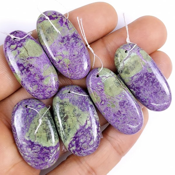 3Pair Lot 143Cts Natural Purple Stichtite Cabochon Gemstone Earring Pairs fancy shape Serpentine smooth Drilled matching pairs dangle Earring 34x15 32x18mm #5935