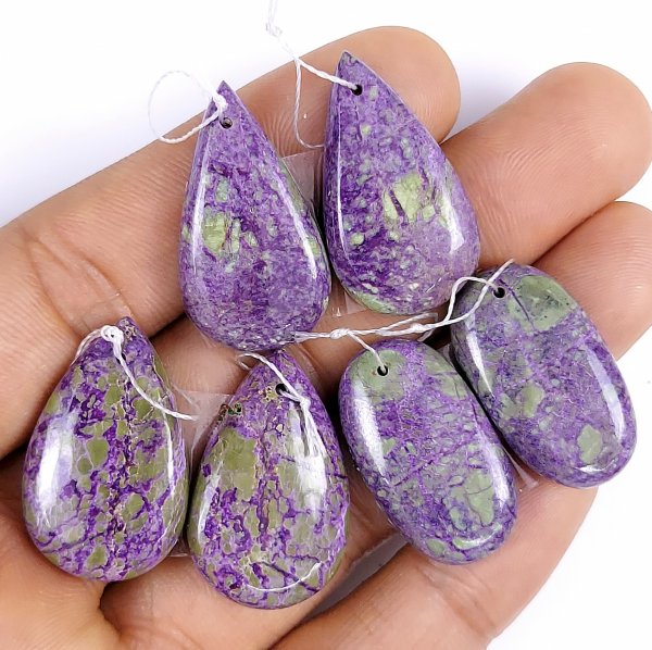 3Pair Lot 101Cts Natural Purple Stichtite Cabochon Gemstone Earring Pairs fancy shape Serpentine smooth Drilled matching pairs dangle Earring 30x18 26x15mm #5937