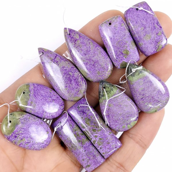 5Pair Lot 159Cts Natural Purple Stichtite Cabochon Gemstone Earring Pairs fancy shape Serpentine smooth Drilled matching pairs dangle Earring 35x16 25x16mm #5939