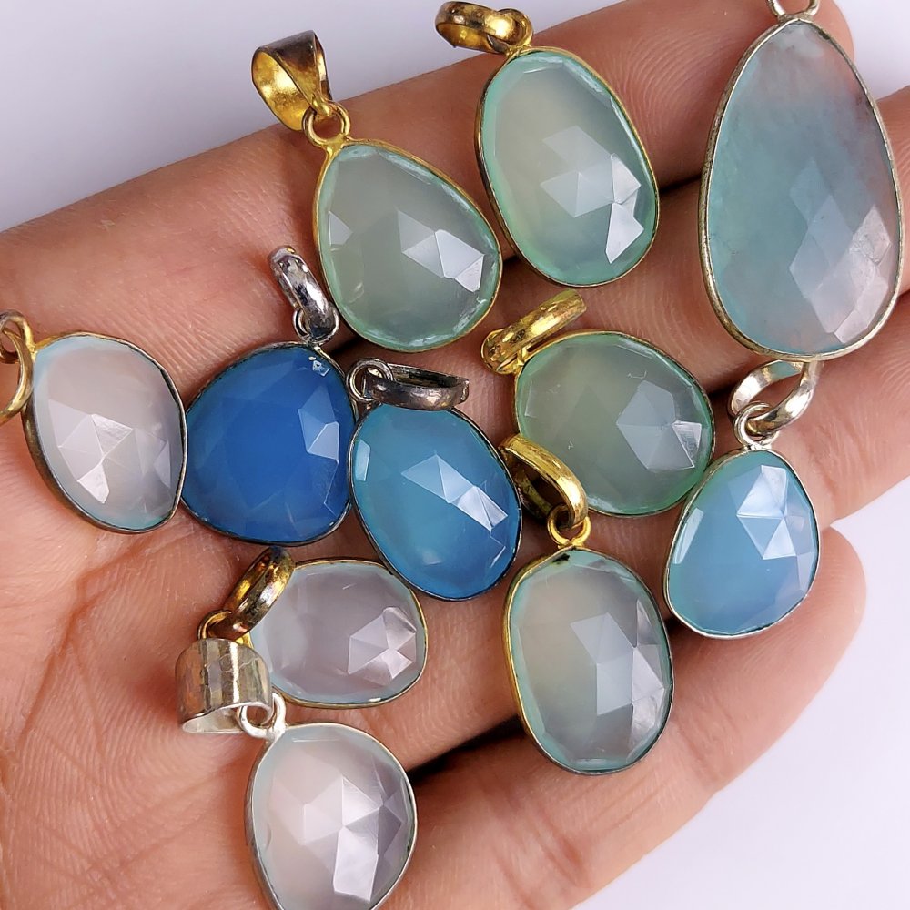 11Pcs 126Cts Natural Chalcedony Faceted Loose Gemstone Pendant Lot 25x15 13x10mm#594