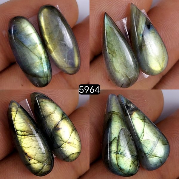4pairs Lot 59Cts Natural labradorite cabochon gemstone Pair lot for crystal jewelry wire wrap craft supplies matching pairs for earrings 22x8 20x8mm #5964
