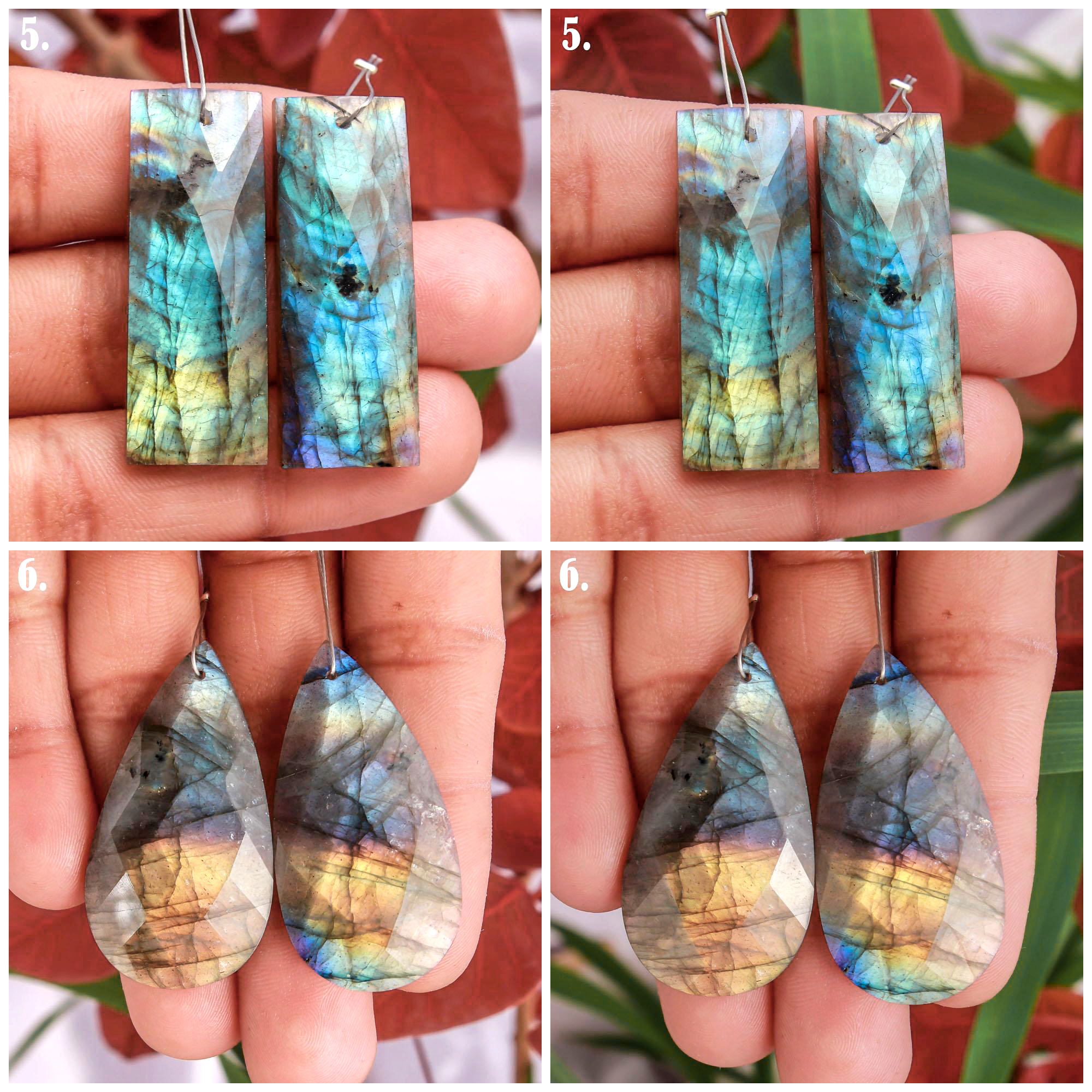 Natural Faceted Labradorite Front To Back Drilled Earring Pair Loose Gemstone