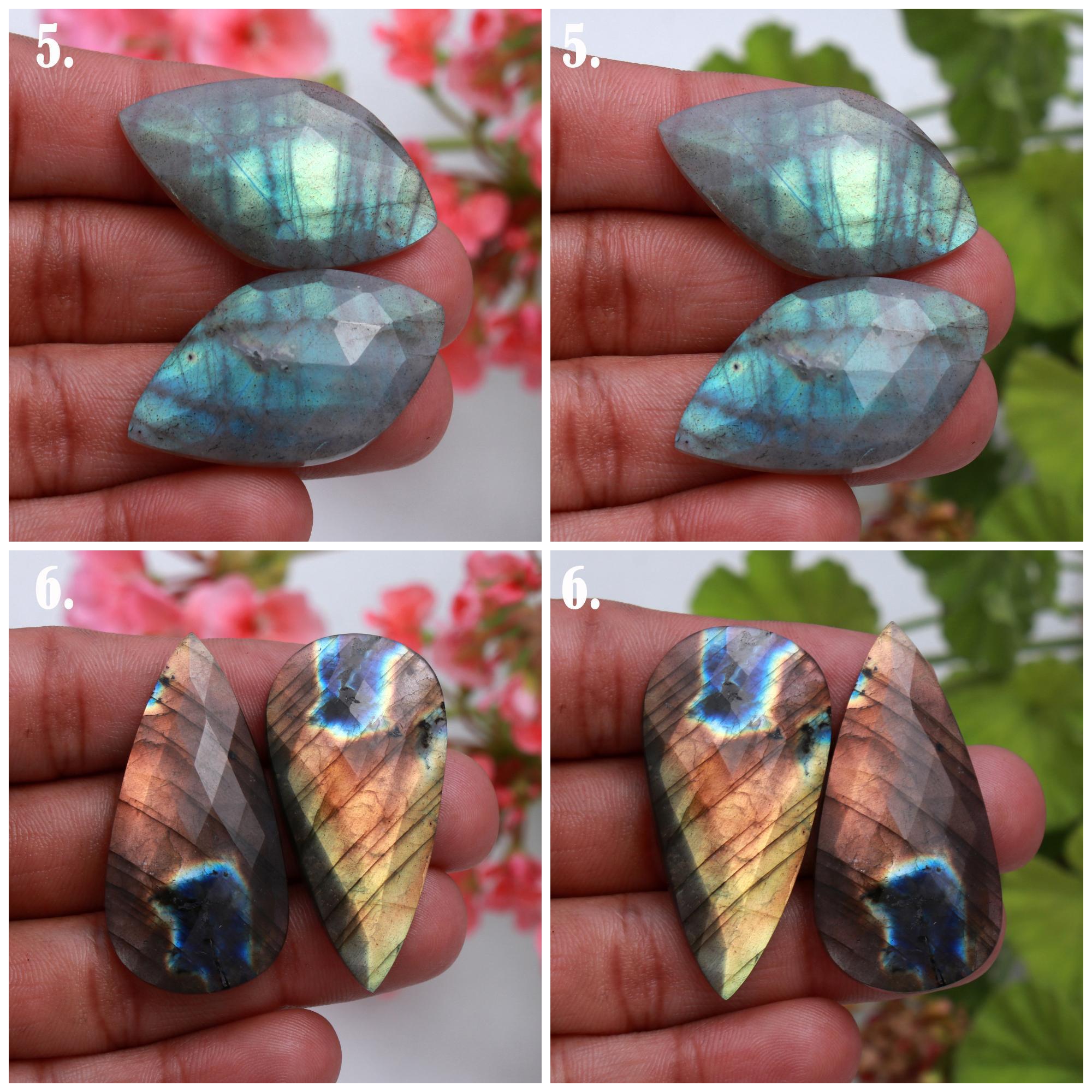 Natural Multi Fire Labradorite Rose Cut Faceted Pair Cabochon Mix Shape Loose Gemstone