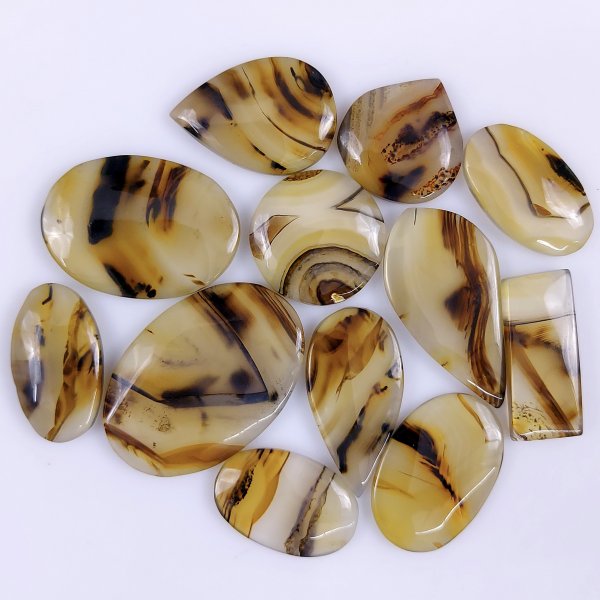 12Pcs 219Cts Natural Montana Agate Cabochon Lot ,Loose gemstones Mix Shape &amp; Size 36x25 20x20mm#G-1798