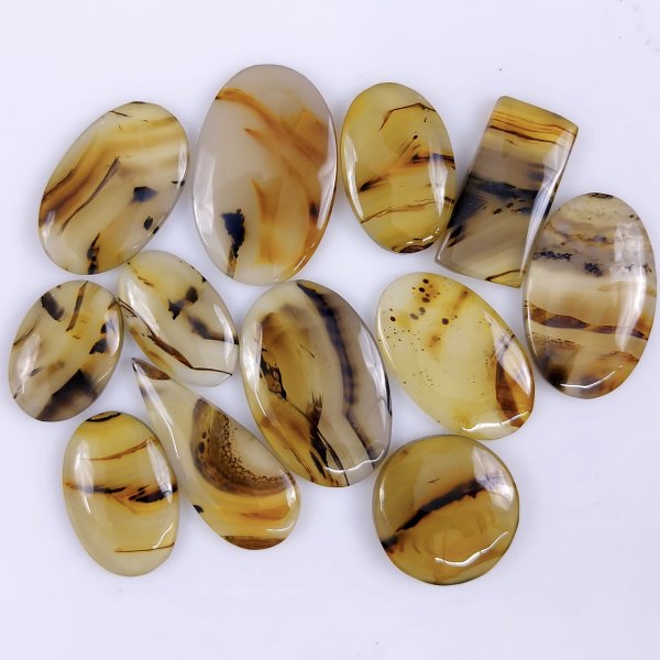 12Pcs 215Cts Natural Montana Agate Cabochon Lot ,Loose gemstones Mix Shape &amp; Size 34x22 22x15mm#G-1806