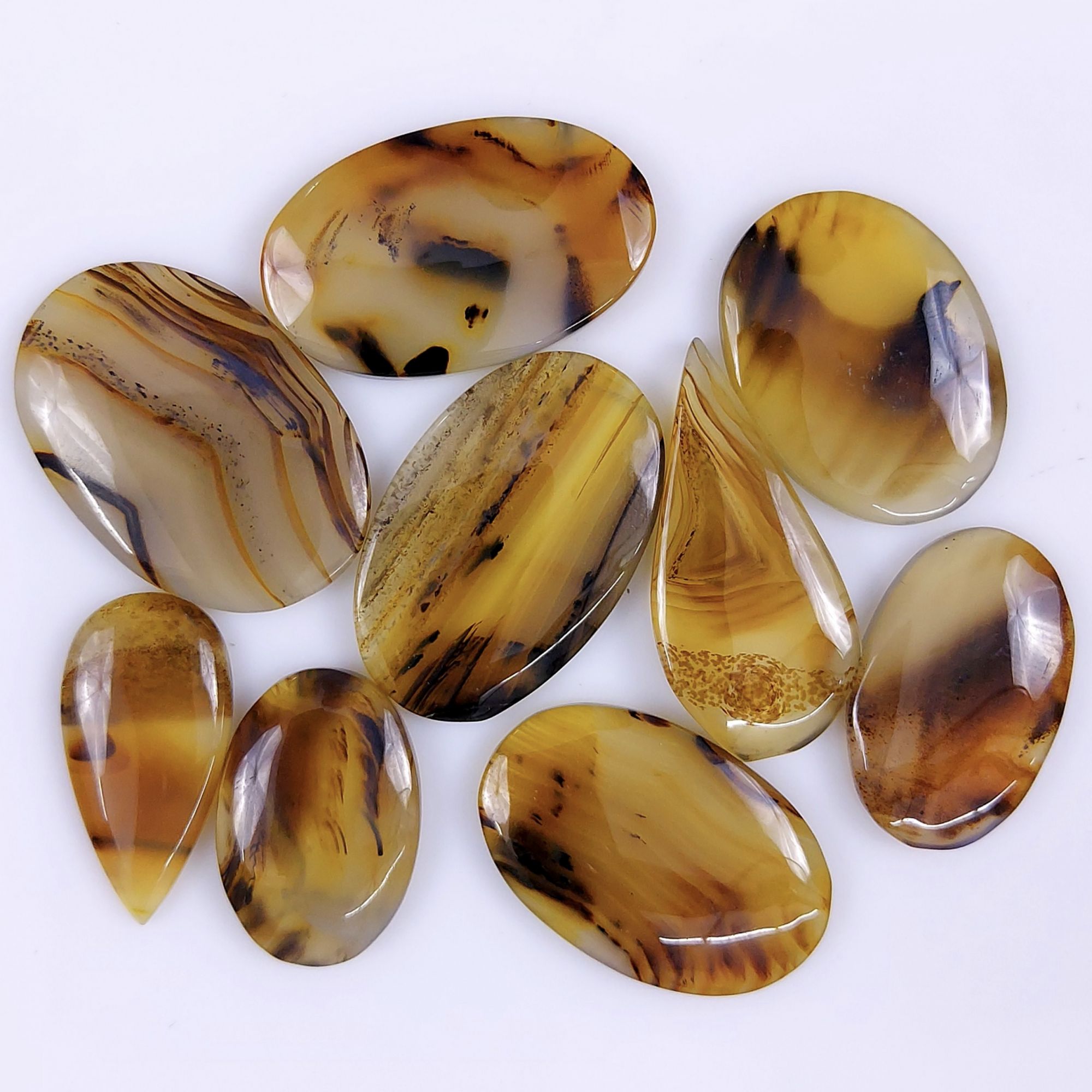 9 Pcs 196Cts Natural Montana Agate Cabochon Lot ,Loose gemstones Mix Shape & Size 33x22 27x18mm#G-1814