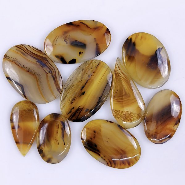 9 Pcs 196Cts Natural Montana Agate Cabochon Lot ,Loose gemstones Mix Shape &amp; Size 33x22 27x18mm#6032