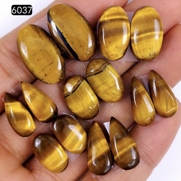 7pair 94cts Natural tiger&#039;s Eye Cabochon Gemstone Pair Lot Mix Shape &amp; Size 22x12 14x6mm#6037