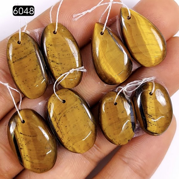4pair 95cts Natural tiger&#039;s Eye Cabochon Gemstone Pair Lot Drilled Earring   Mix Shape &amp; Size 22x15 18x12mm#6048