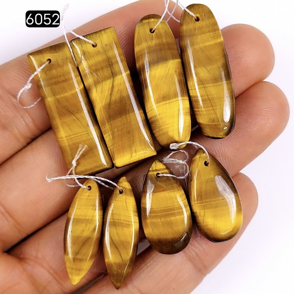 4pair 113cts Natural tiger&#039;s Eye Cabochon Gemstone Pair Lot Drilled Earring   Mix Shape &amp; Size 30x10 20x10mm#6052