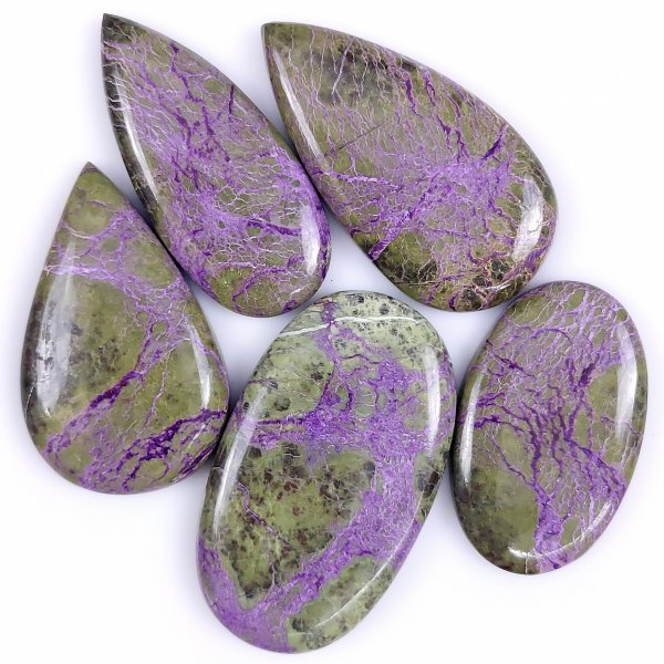 5 Pcs 233cts Natural Purple Stichtite Cabochon Gemstone Lot Mix Shape &amp; Size 47x28 37x22 mm#G-1717