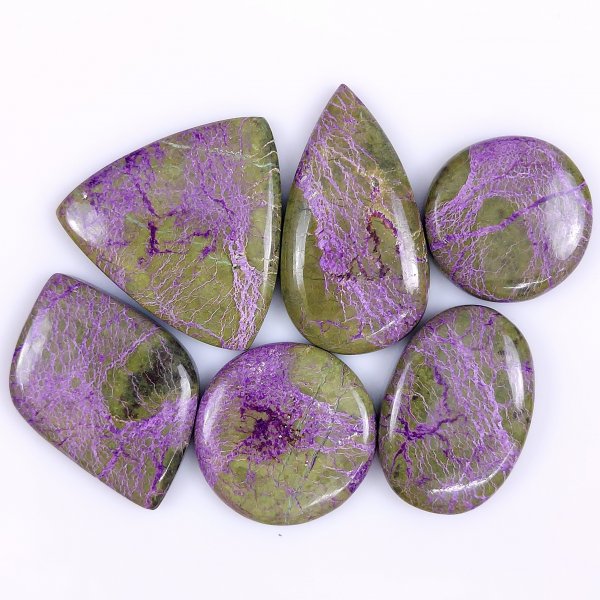 6 Pcs 190cts Natural Purple Stichtite Cabochon Gemstone Lot Mix Shape &amp; Size 40x20 24x24mm#G-1719