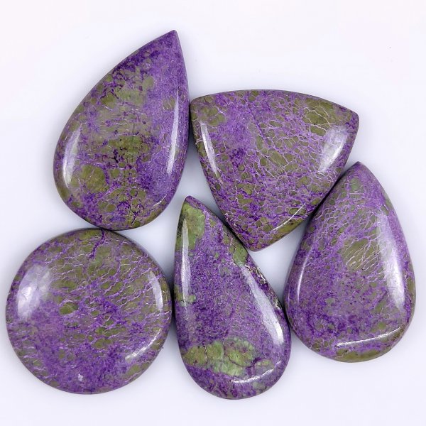 5 Pcs 152cts Natural Purple Stichtite Cabochon Gemstone Lot Mix Shape &amp; Size 37x22 30x30 mm#G-1721
