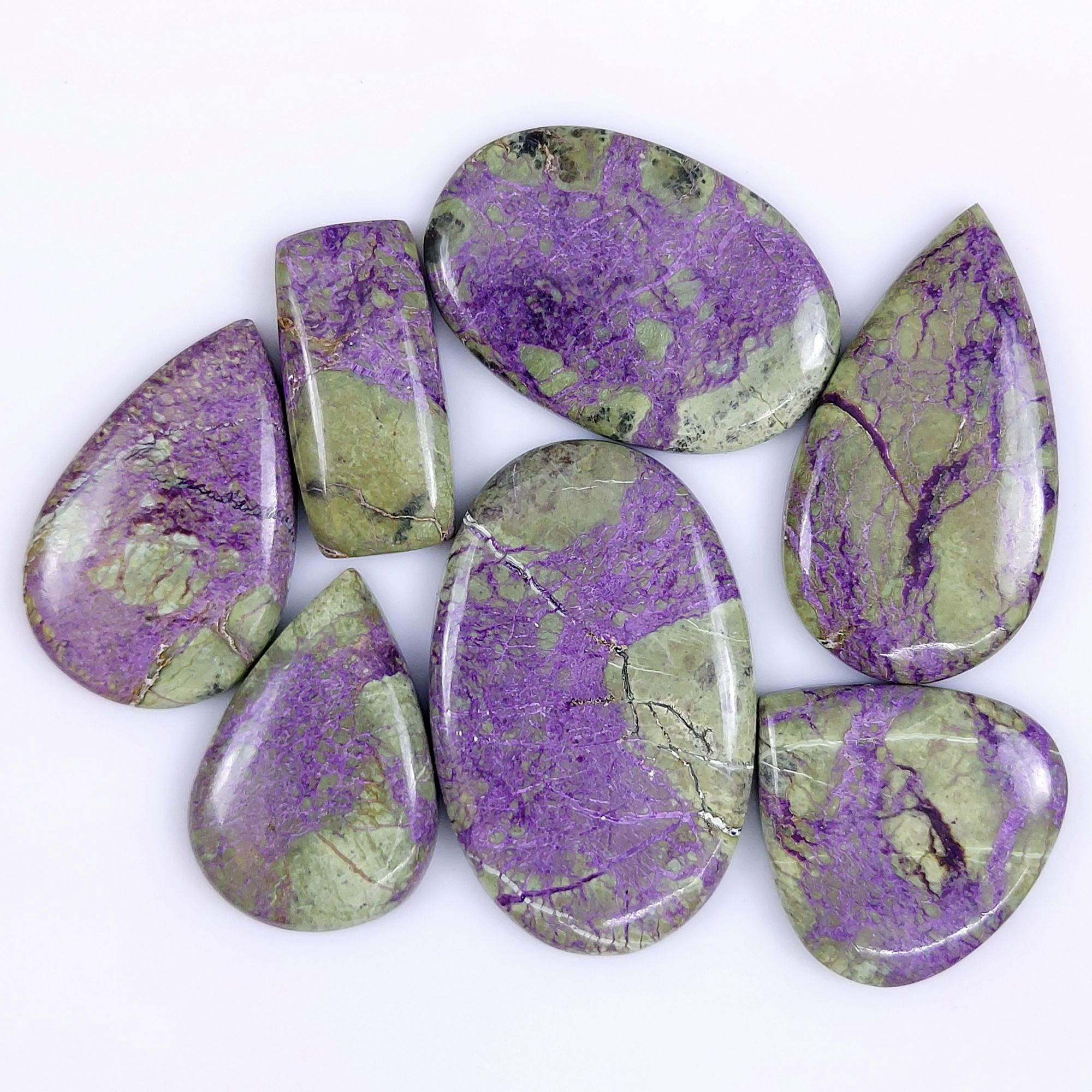 7 Pcs 195cts Natural Purple Stichtite Cabochon Gemstone Lot Mix Shape  Size 45x28 32x21 mmG-1728