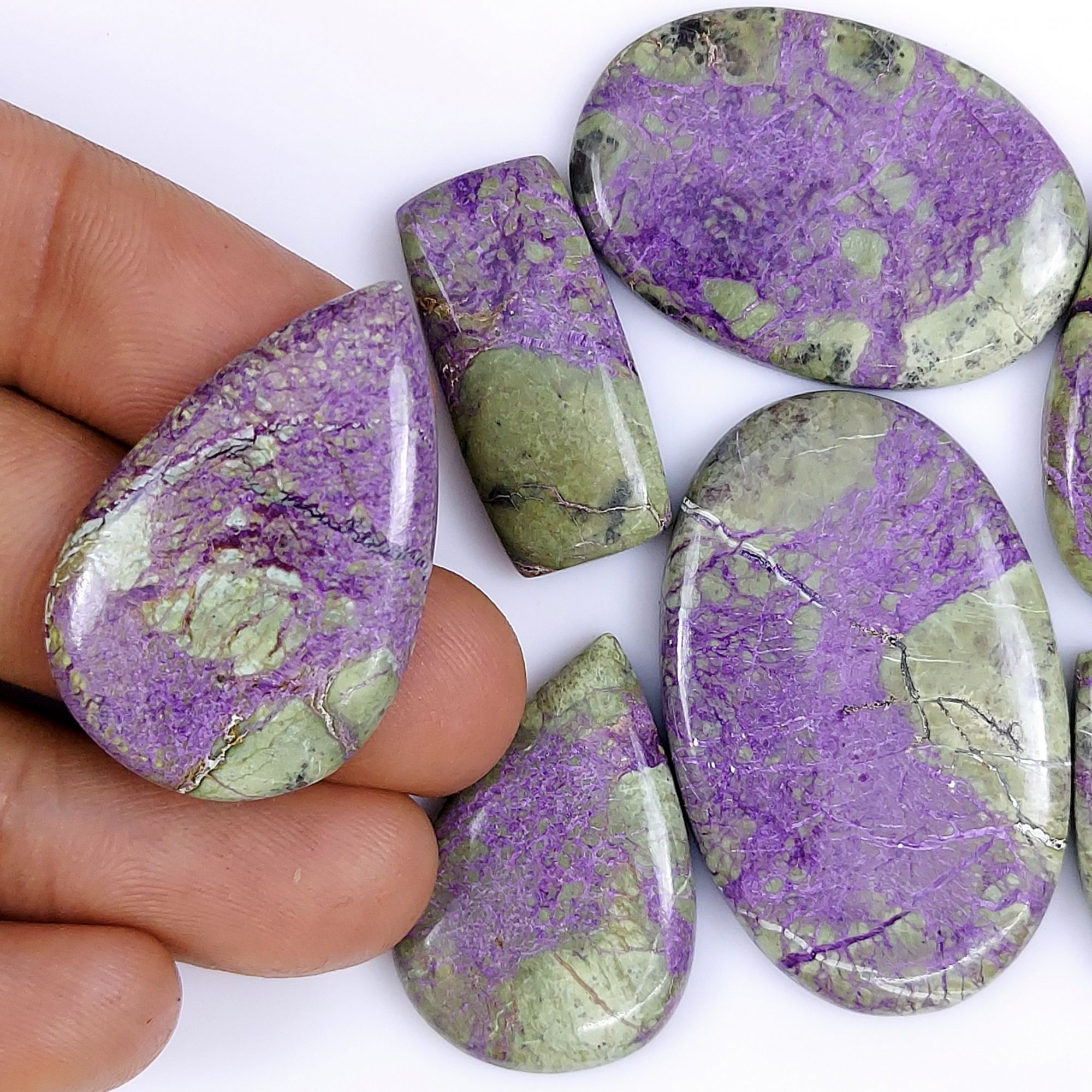 7 Pcs 195cts Natural Purple Stichtite Cabochon Gemstone Lot Mix Shape  Size 45x28 32x21 mmG-1728