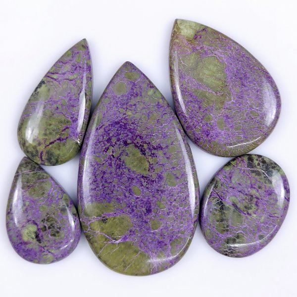 5 Pcs 210cts Natural Purple Stichtite Cabochon Gemstone Lot Mix Shape &amp; Size 62x35 32x20 mm#G-1730