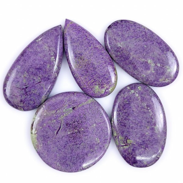 5 Pcs 208cts Natural Purple Stichtite Cabochon Gemstone Lot Mix Shape &amp; Size 45x20 40x40 mm#G-1744