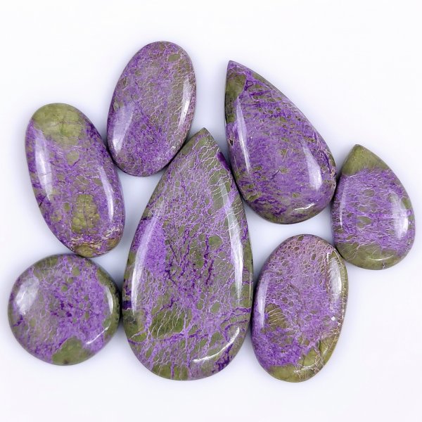 7 Pcs 172cts Natural Purple Stichtite Cabochon Gemstone Lot Mix Shape &amp; Size 50x25 22x22mm#G-1745