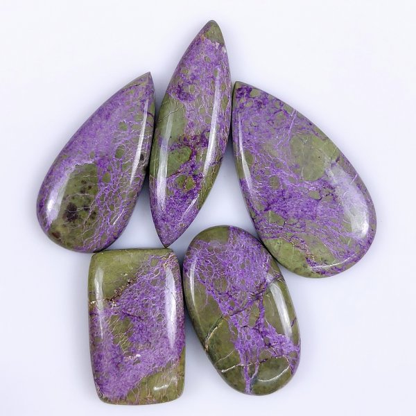5 Pcs 132cts Natural Purple Stichtite Cabochon Gemstone Lot Mix Shape &amp; Size 40x22 32x18mm#G-1746