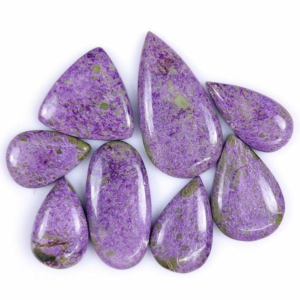 8 Pcs 130Cts Natural Purple Stichtite Cabochon Gemstone Lot Mix Shape &amp; Size 40x20 20x15 mm#G-1752
