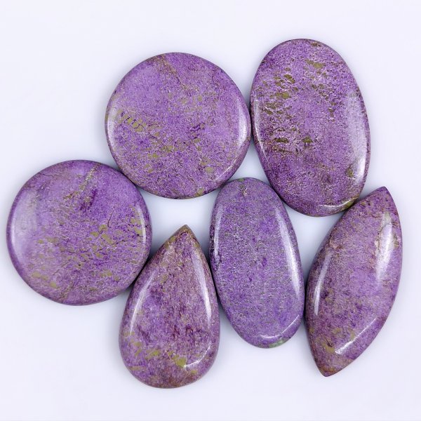 6 Pcs 161Cts Natural Purple Stichtite Cabochon Gemstone Lot Mix Shape &amp; Size 38x25 32x32mm#G-1753