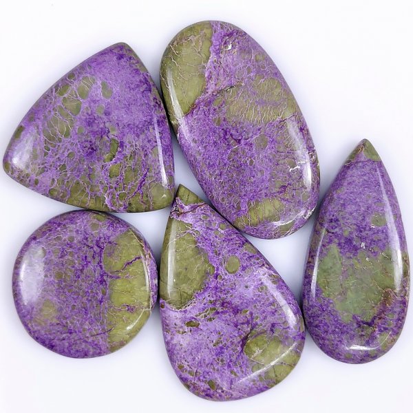 5 Pcs 192Cts Natural Purple Stichtite Cabochon Gemstone Lot Mix Shape &amp; Size 45x25 27x27mm#6145