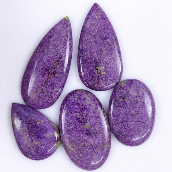 5 Pcs 129Cts Natural Purple Stichtite Cabochon Gemstone Lot Mix Shape &amp; Size 45x20 30x20mm#G-1779