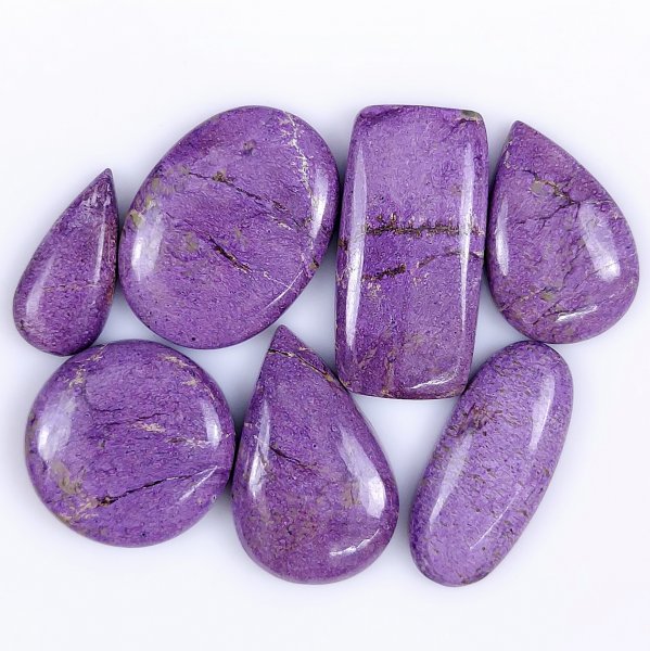 7 Pcs 114Cts Natural Purple Stichtite Cabochon Gemstone Lot Mix Shape &amp; Size 32x16 20x10 mm#6154