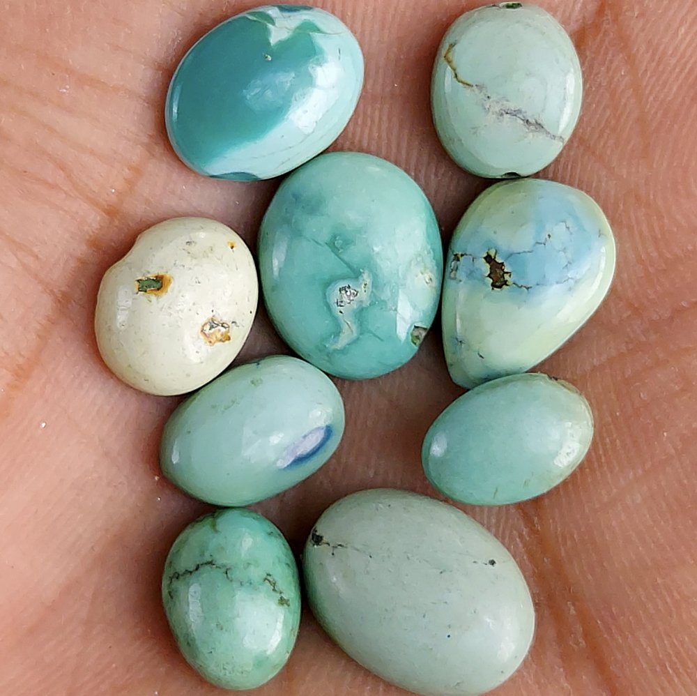 9Pcs 26Cts  Natural Green Tibet Turquoise Loose Cabochon Gemstone Lot For Jewelry Making 10x8 8x5mm#616