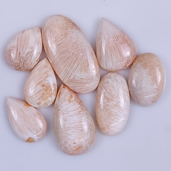 8 Pcs 126Cts Natural Pink Scolecite Cabochon Gemstone Lot Mix Shape &amp; Size 36x18 20x15mm#6162