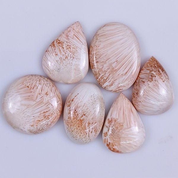 6 Pcs 121Cts Natural Pink Scolecite Cabochon Gemstone Lot Mix Shape &amp; Size 30x20 24x18mm#6165