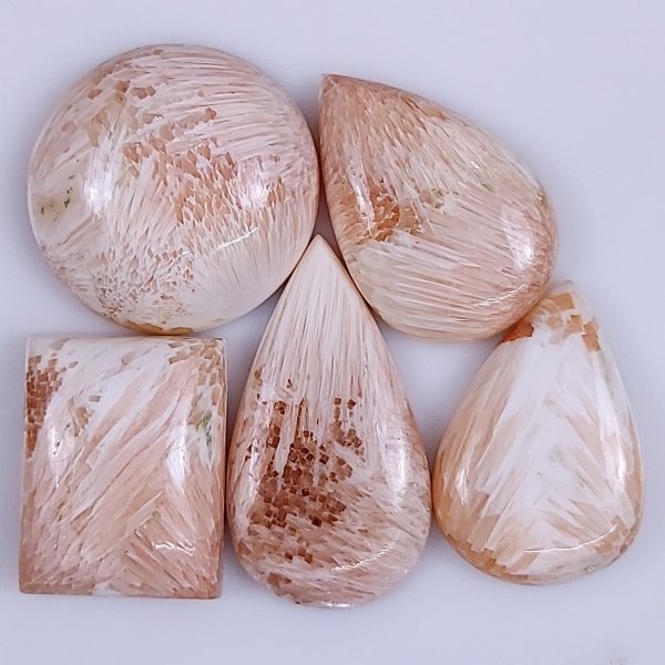 5 Pcs 122Cts Natural Pink Scolecite Cabochon Gemstone Lot Mix Shape &amp; Size 34x18 24x18mm#6167