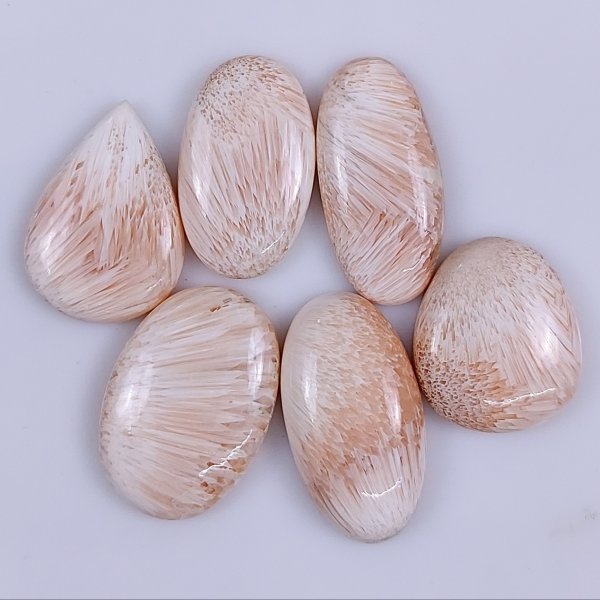 6 Pcs 122Cts Natural Pink Scolecite Cabochon Gemstone Lot Mix Shape &amp; Size 32x16 24x20 mm#6170