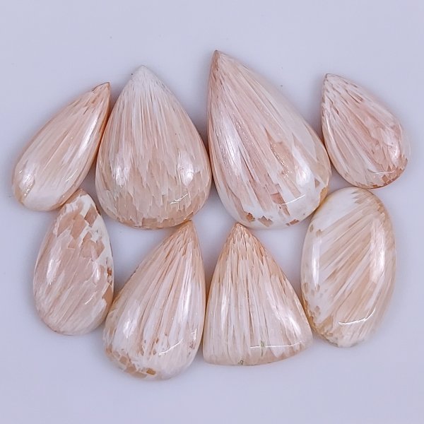 8 Pcs 122Cts Natural Pink Scolecite Cabochon Gemstone Lot Mix Shape &amp; Size 32x20 20x14mm#6171