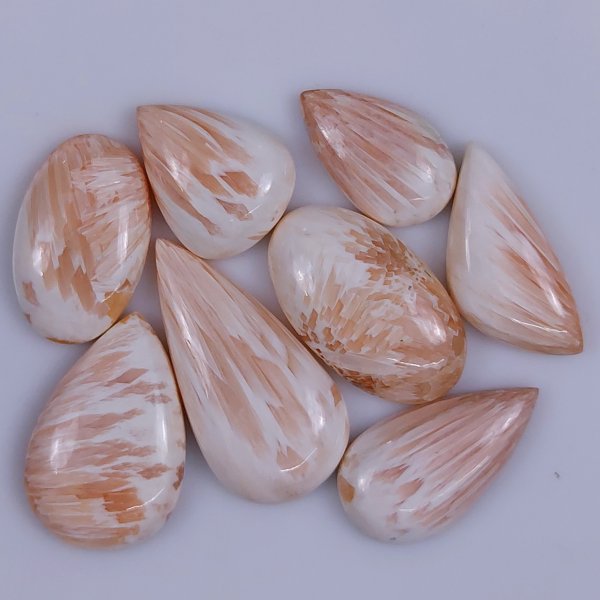 8 Pcs 121Cts Natural Pink Scolecite Cabochon Gemstone Lot Mix Shape &amp; Size 35x18 20x14mm#6173