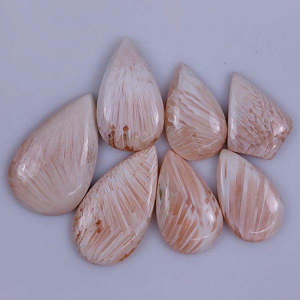 7 Pcs 72Cts Natural Pink Scolecite Cabochon Gemstone Lot Mix Shape &amp; Size 30x18 22x18mm#6178