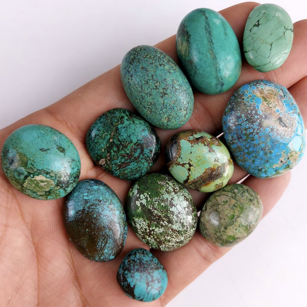 11Pcs 294Cts  Natural Green Tibet Turquoise Loose Cabochon Gemstone Lot For Jewelry Making 30x23 15x12mm#619